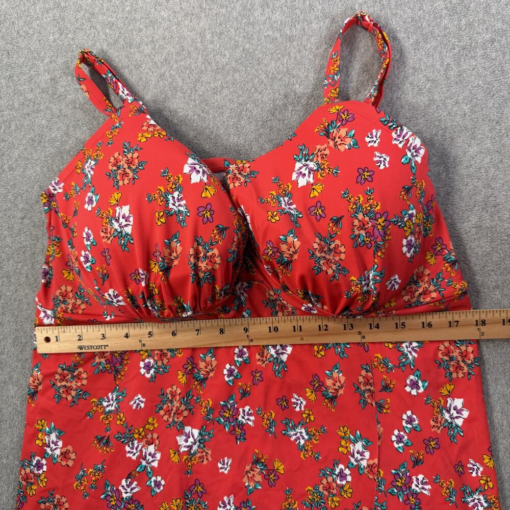 Swimsuits For All Red Floral Underwire Tankini Top Size 42DD Built-In Bra Swim - Picture 4 of 10